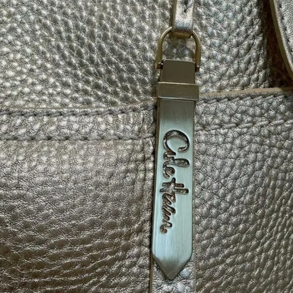 COLE HAAN GOLD Pebbled Leather Braided Handle 2 Way Tote Bag w/Charm - Picture 9 of 15